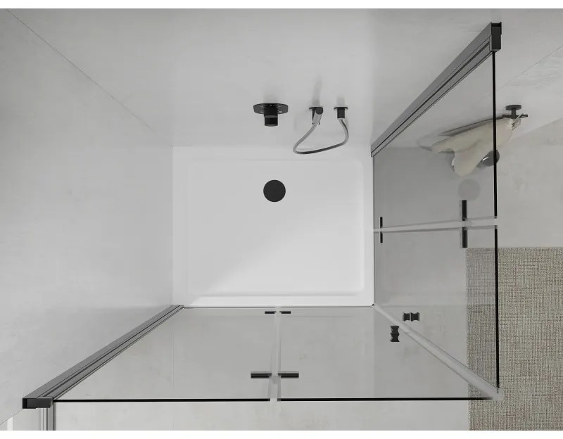 Mexen Lima Duo, sprchovací kút s 2-krídlovými skladacími dverami 80 (dvere) x 70 (dvere) cm, 6mm číre sklo, čierny profil + slim sprchová vanička 5cm biela s čiernym sifónom, 856-080-070-70-02-4010B