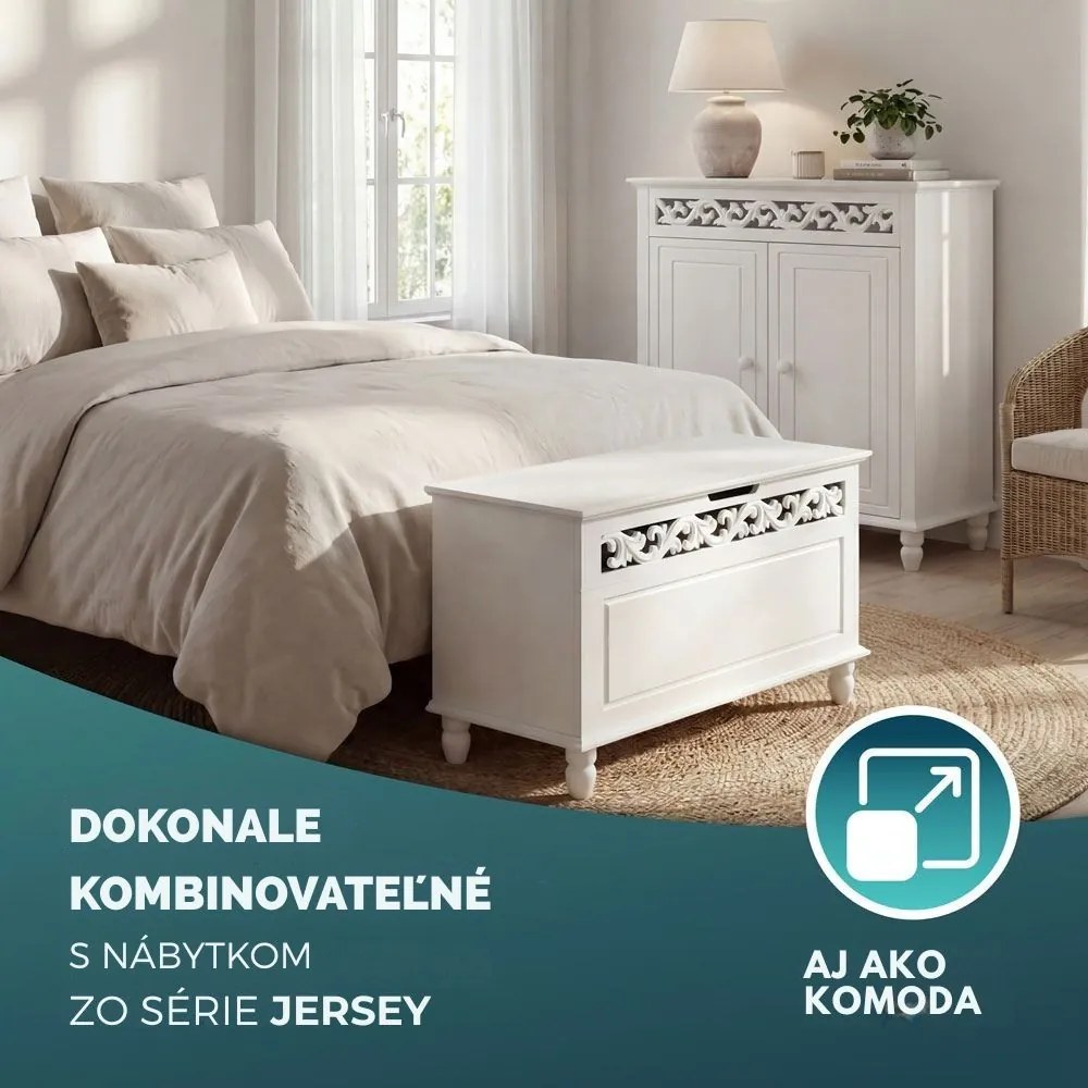 Drevená truhlica JERSEY, 80x40x48cm, biela Casaria