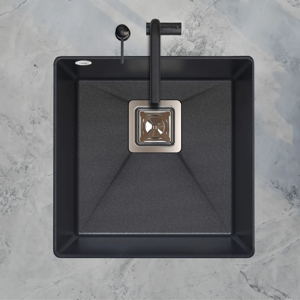 Sink Quality Argon 50, kuchynský granitový drez 420x420x225 mm + chrómový sifón, čierna škvrnitá-Brocade, SKQ-ARG.B.1KBO.50.X