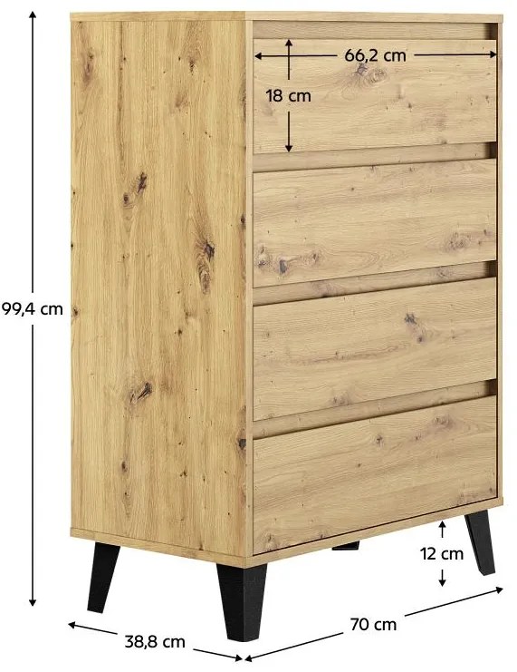 Komoda Brisas 4 (dub artisan + čierna) . Vlastná spoľahlivá doprava až k Vám domov. 1116262