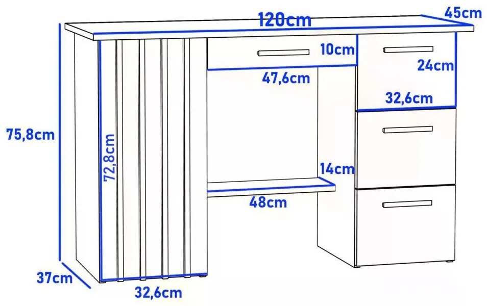 Počítačový stôl 120 cm dubový, remeselný, čierny, loft