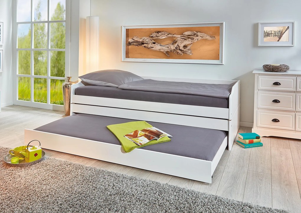 Rozkladacia posteľ z masívu 90x200cm Tulip - biela