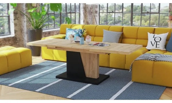 Rozkladací konferenčný/jedálenský stôl s zdvíhacou doskou NINO dub craft/čierna