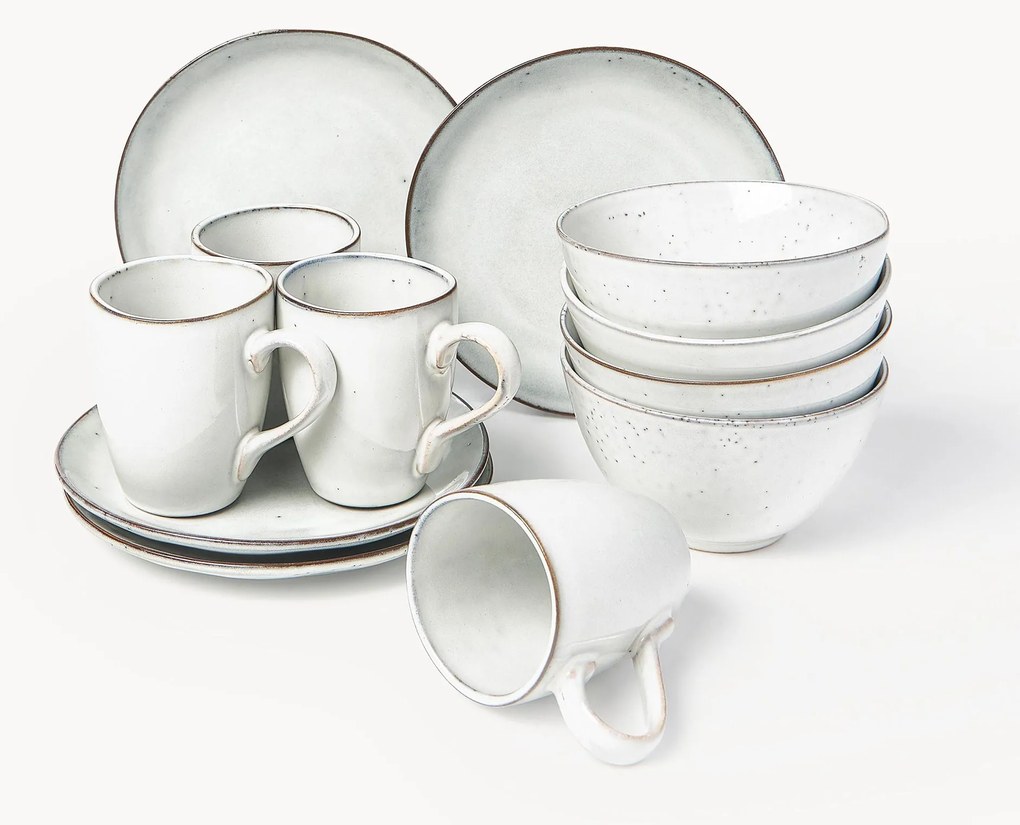 Ručne vyrobená raňajková súprava Nordic Sand, 4 osoby, 12 ks