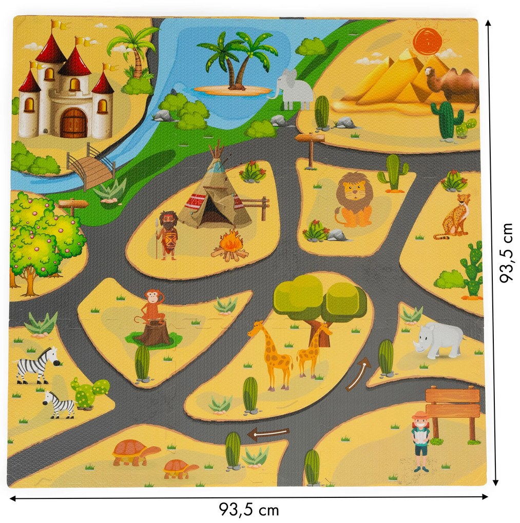 Detská penová podložka Safari puzzle 9el 93x93cm ECOTOYS