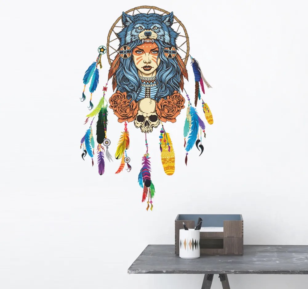 Samolepka na stenu "Farebný lapač snov" 62x40 cm