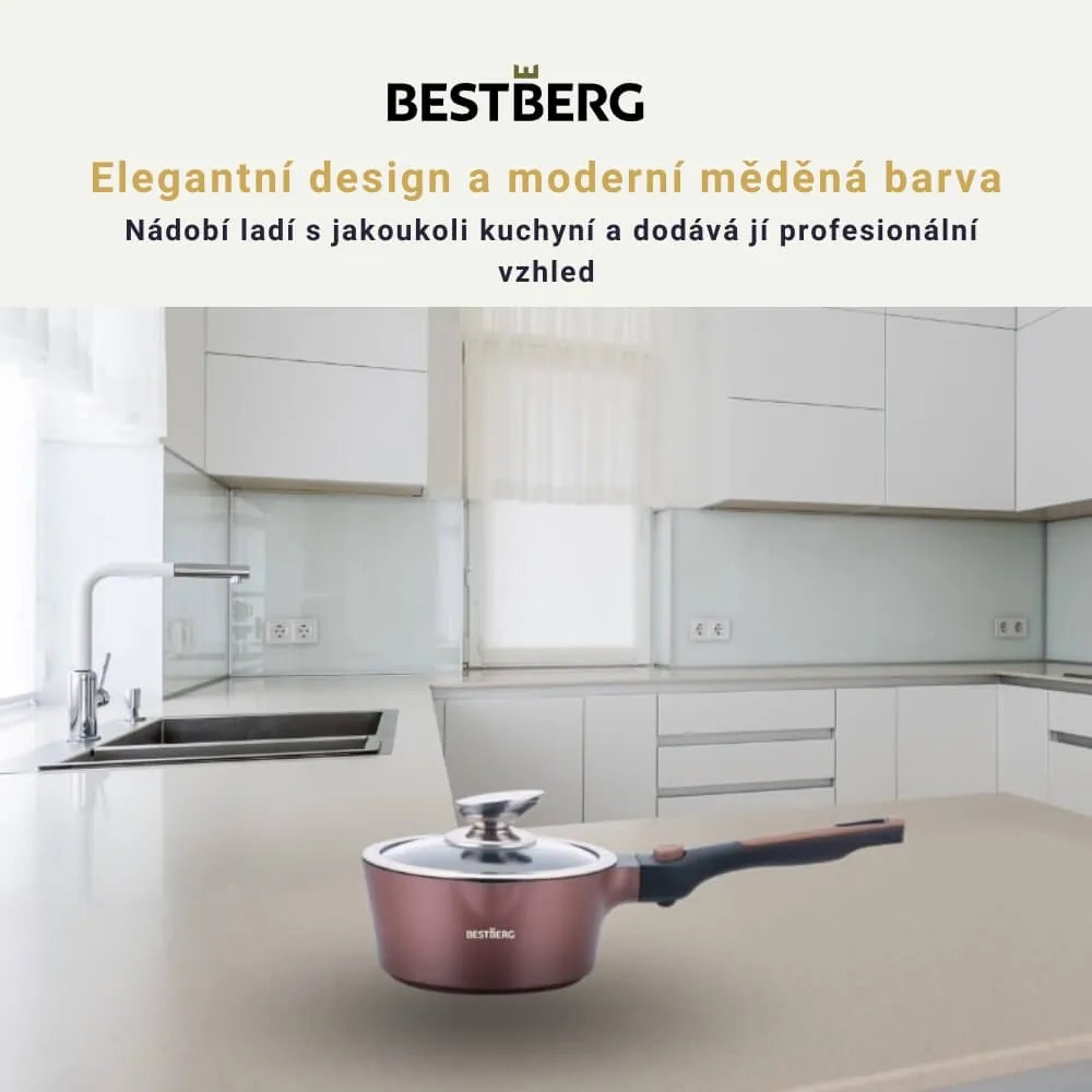 bestBerg BBN-1014C 14-dielna prémiová súprava riadu s nepriľnavým mramorovým povrchom / meď