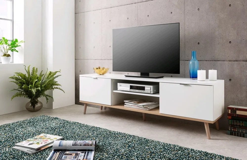 TV skrinka Göteborg, biela / dub sonoma