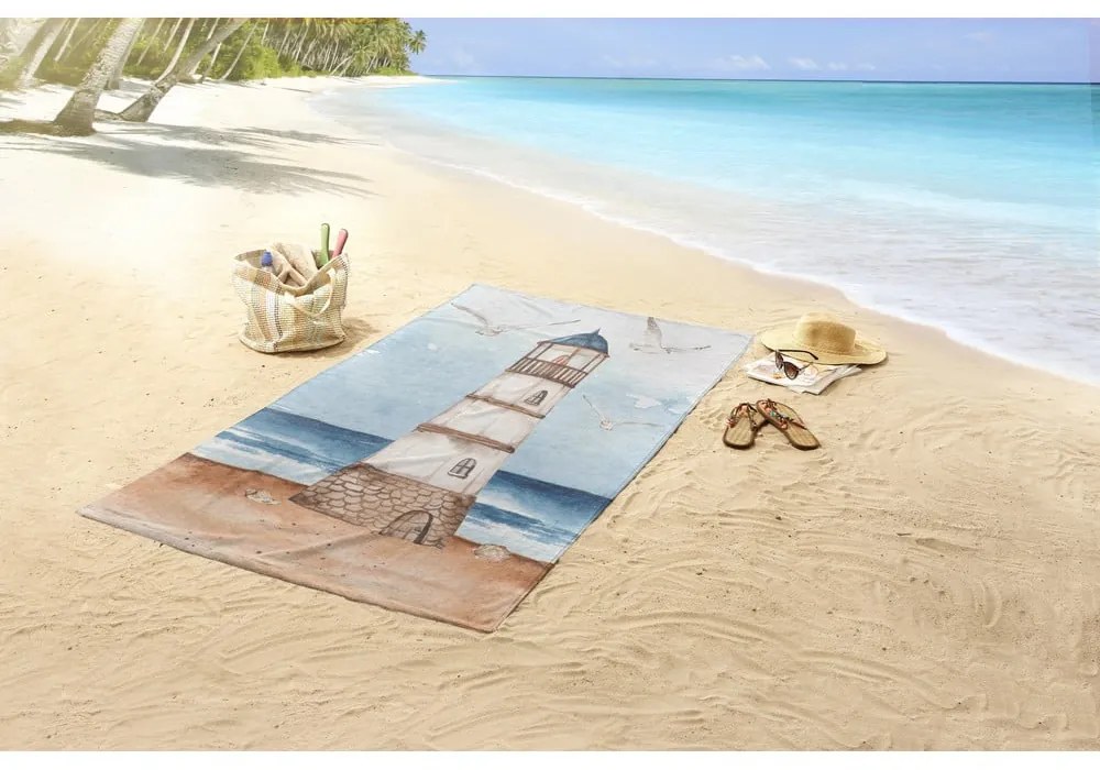 Modrá/hnedá zamatová plážová osuška 100x180 cm Berlin – Good Morning