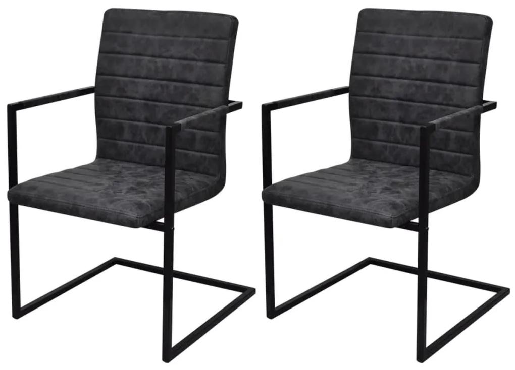 Jedálenské stoličky, perová kostra 2 ks, čierne, umelá koža