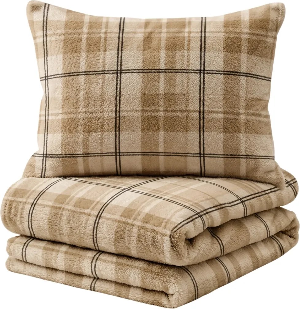 Obliečky mikroplyš PLAID krémové Rozmer obliečok: 2 ks 70 x 90 cm | 200 x 220 cm