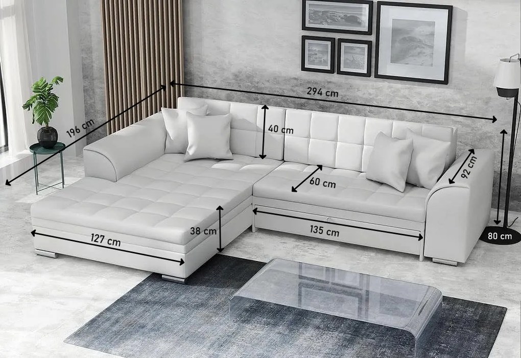 Rohová rozkladacia sedačka SORENTO, 294x80x196, jasmine100/soft017white, ľavá