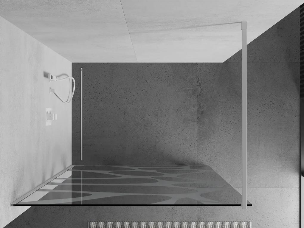 Mexen Kioto, Walk-In sprchová zástena 90 x 200 cm, 8mm sklo číre/biely vzor, biely profil, 800-090-101-20-97