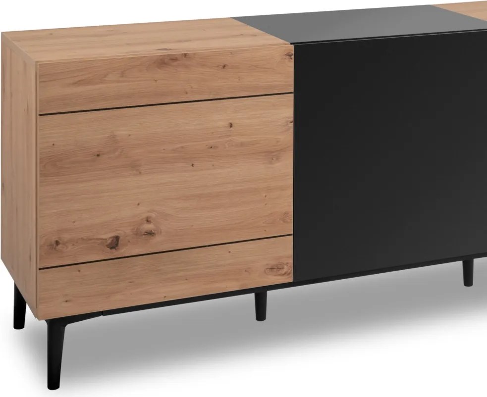 Široká skrinka 4-dverová Nola, dub artisan/čierna