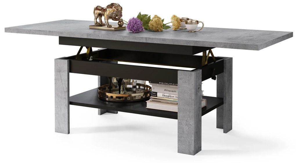 RIO Betón millenium / Čierny matný - KONFERENČNÝ STOLÍK ROZKLADACÍ A ZDVÍHACÍ