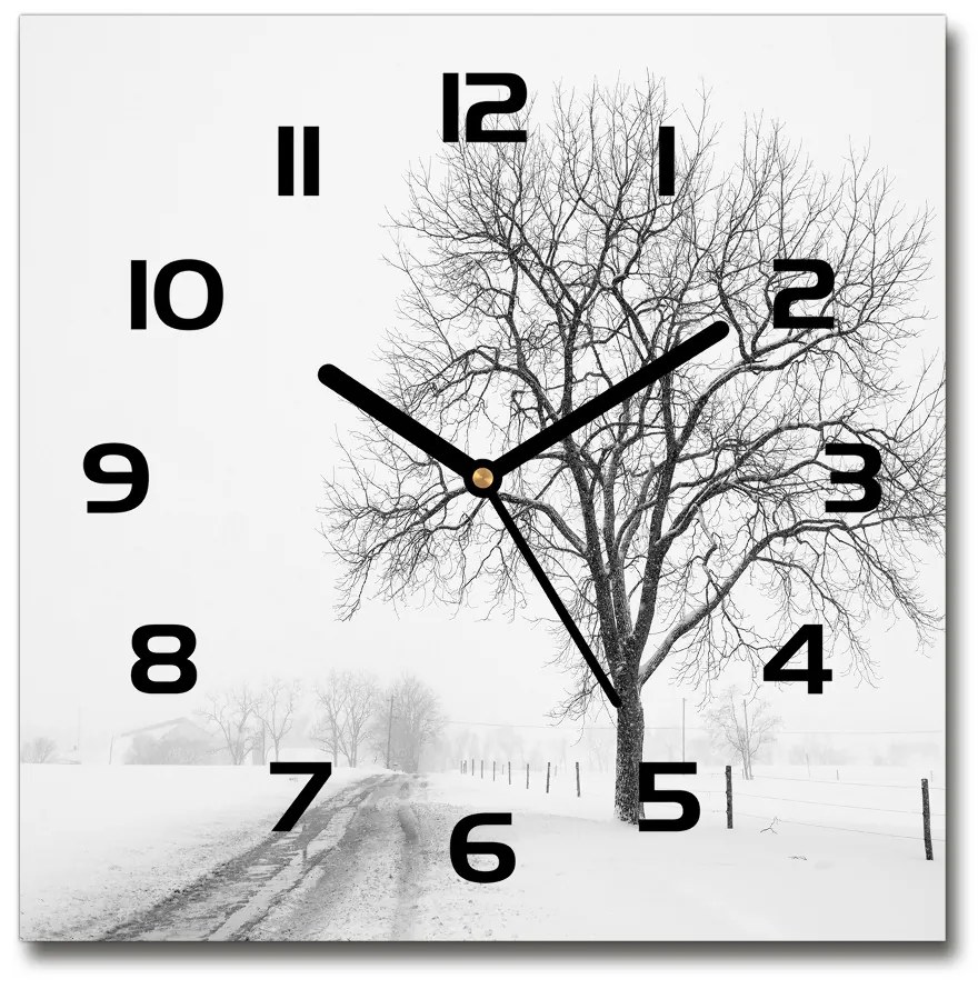 Sklenené nástenné hodiny štvorec Strom zima pl_zsk_30x30_c-f_80032038