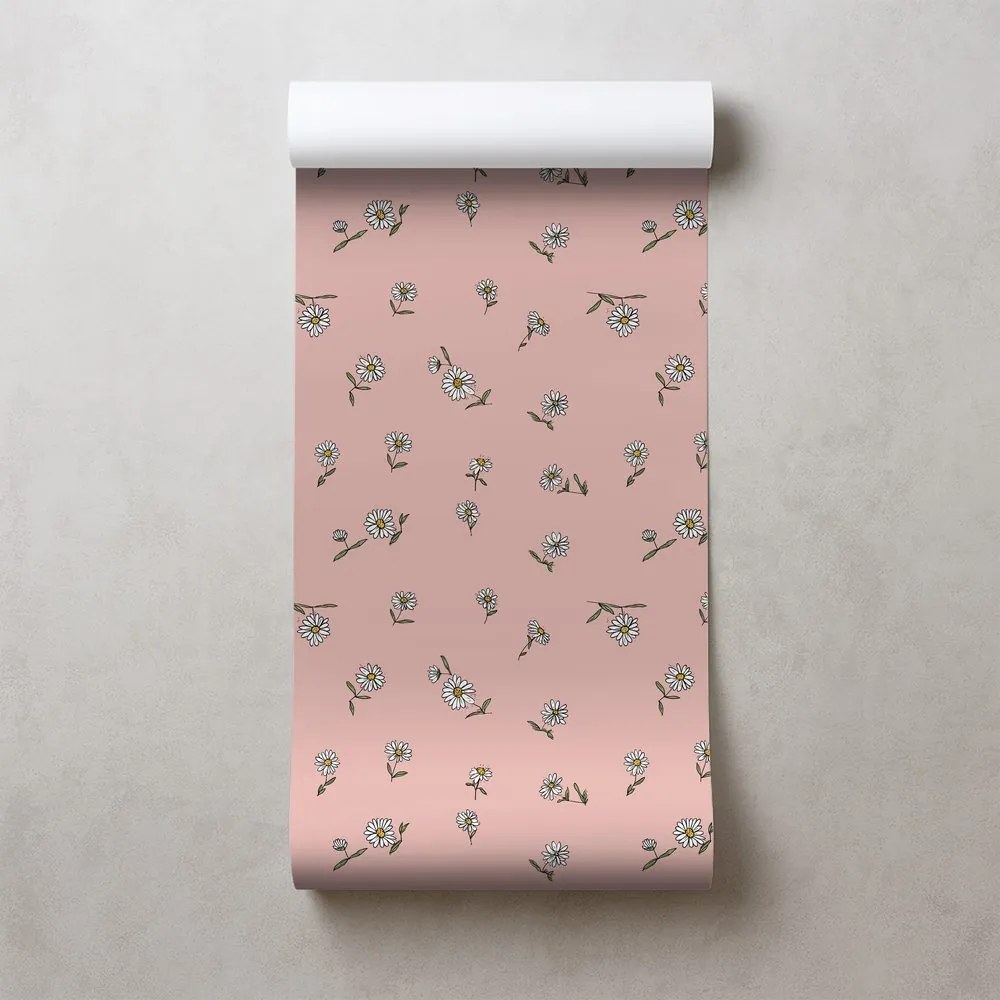 Tapeta ružové pozadie s bielymi kvietkami