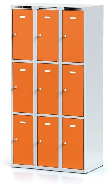 Alfa 3 Šatníková skrinka s úložnými boxami, 9 boxov, 1800 x 900 x 500 mm, otočný zámok, oranžové dvere
