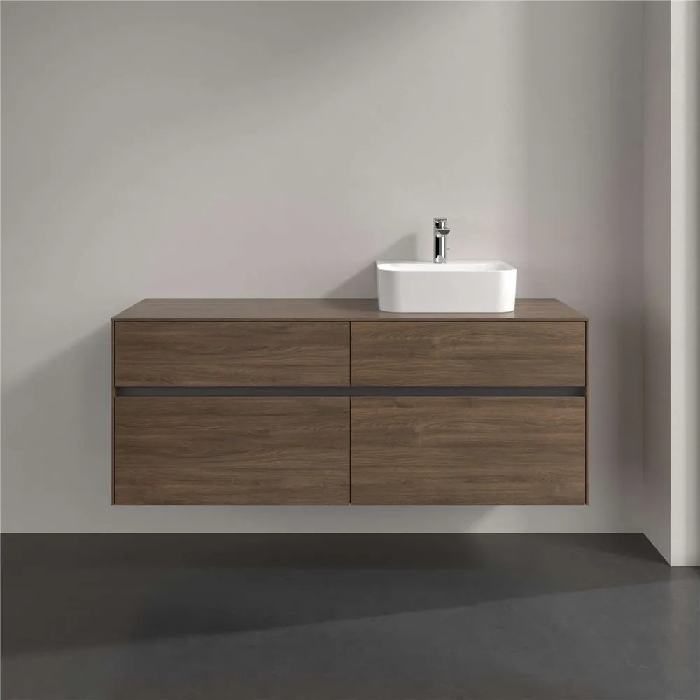 VILLEROY &amp; BOCH Collaro závesná skrinka pod umývadlo na dosku (umývadlo vpravo), 4 zásuvky, s LED osvetlením, 1400 x 500 x 548 mm, Arizona Oak, C102B0VH