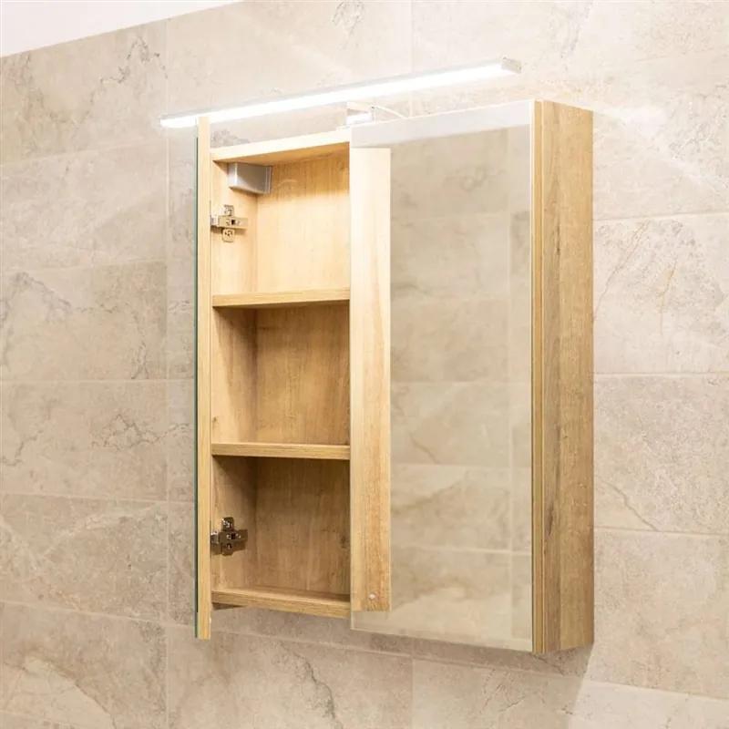 Mereo, Aira, kúpeľňová galerka 60 cm alebo 80 cm, zrkadlová skrinka, 2x dvere, dub Kronberg, MER-CN717GH