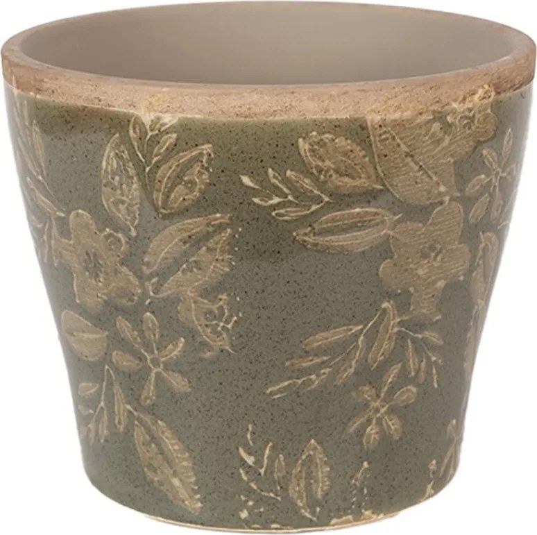 Zelený keramický obal na kvetináč s kvetmi Timothée S - Ø 10*9 cm