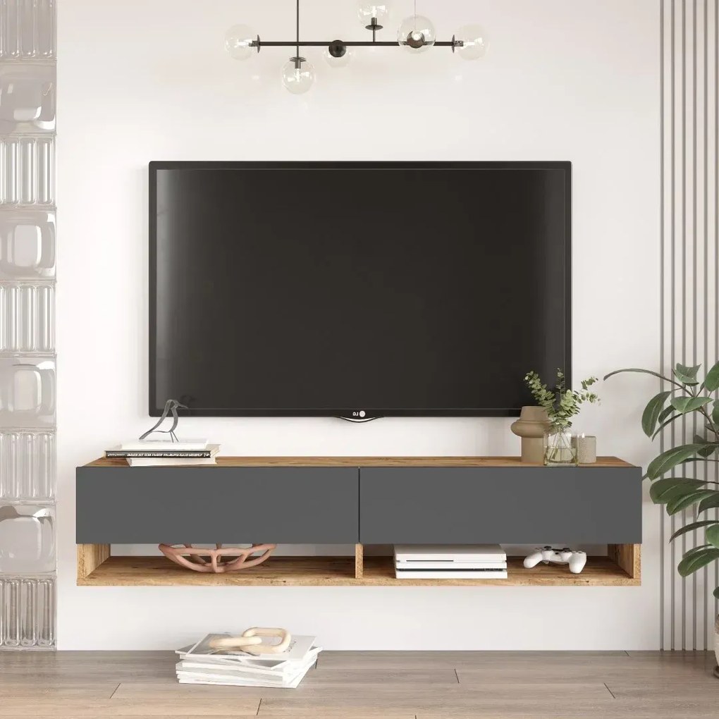 Závesný TV stolík Houseland Felicia Atlantic pine/anthracite grey