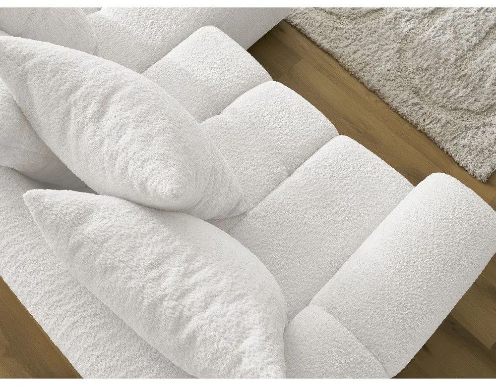 Biela rozkladacia/s úložným priestorom rohová pohovka z textílie buklé (pravý roh/s leňoškou) Roxelane – Bobochic Paris