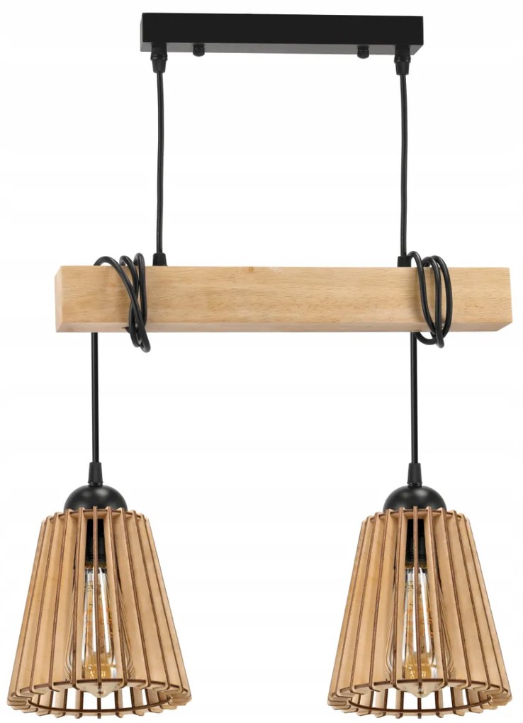 BERGE Závesné stropné LED svietidlo, drevený trám, 2xE27 kužeľový luster