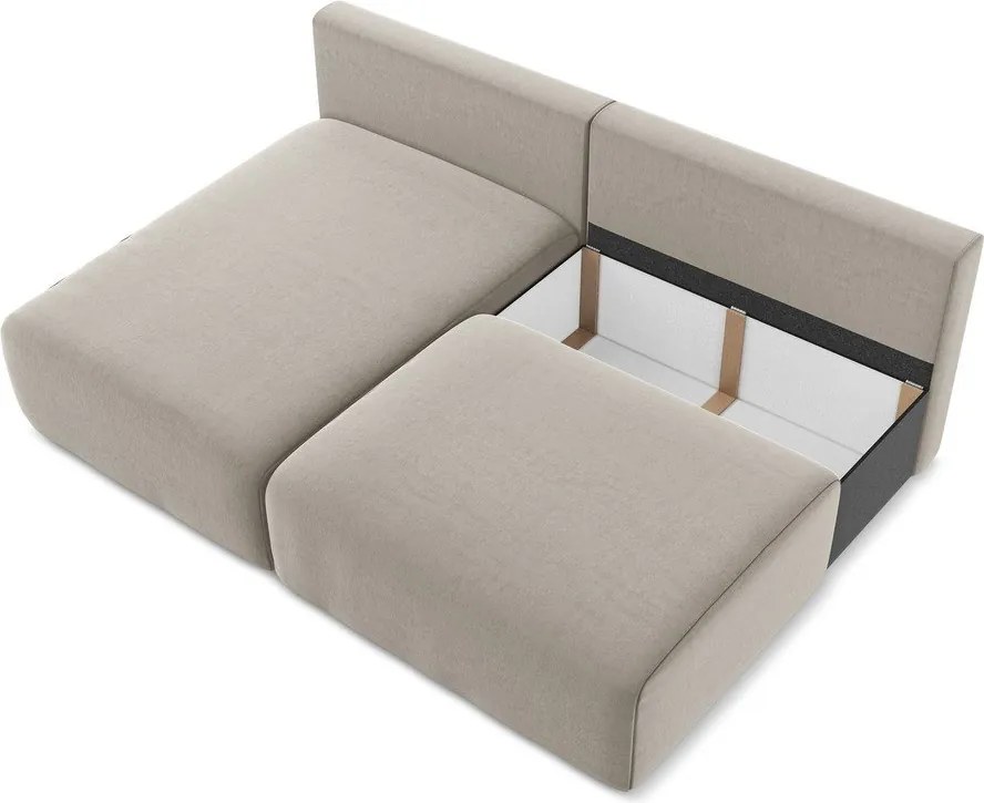Taupe zamatová rozkladacia/s úložným priestorom rohová pohovka (ľavý roh/s leňoškou) Kalena – Makamii