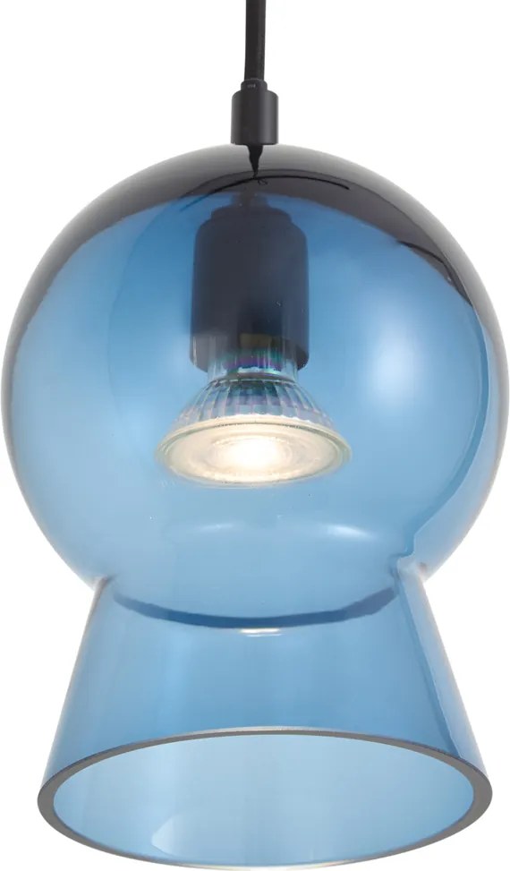 Retro závesná lampa čierna s modrým sklom pre 1-fázový koľajnicový systém - Iconic Bell