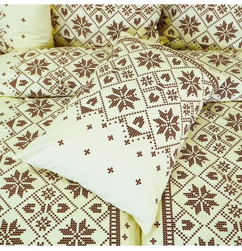 Obliečky bavlnené Etno krémovo-hnedé EMI, Štandardný set jednolôžko obsahuje 1x 140x200 + 1x 70x90