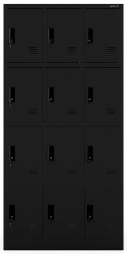 Kovová BHP raňajková skrinka MARCIN, 900 x 1850 x 400 mm, čierna