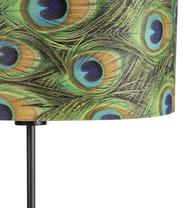 Stojaca lampa čierna s tienidlom z zamatu Peacock so zlatom 35 cm - Parte