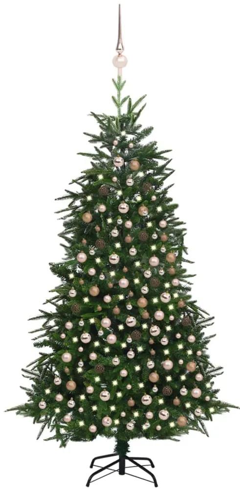 Umelý vianočný stromček s LED a súpravou gulí 210 cm zelený PVC a PE 3077877