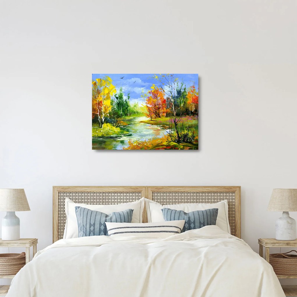 Sklenený obraz - Maľba krajiny (70x50 cm)