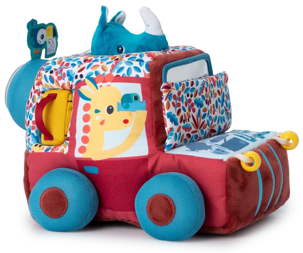 Lilliputiens - textilné autíčko s aktivitami a zrkadielkom