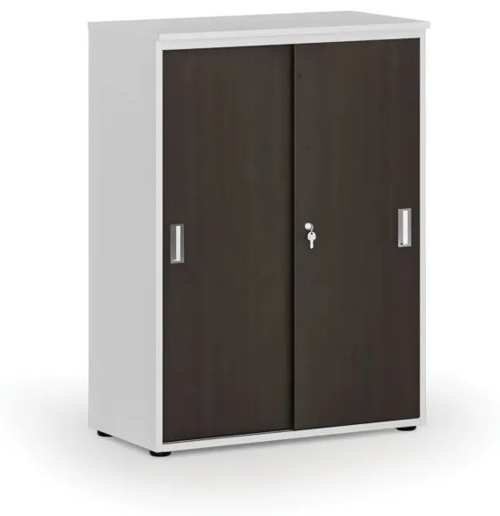 Kancelárska skriňa so zasúvacími dverami PRIMO WHITE, 1087 x 800 x 420 mm, biela/wenge