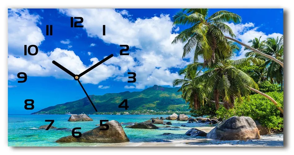 Vodorovné Sklenené hodiny na stenu tiché Seychely pláž pl_zsp_60x30_f_98176668