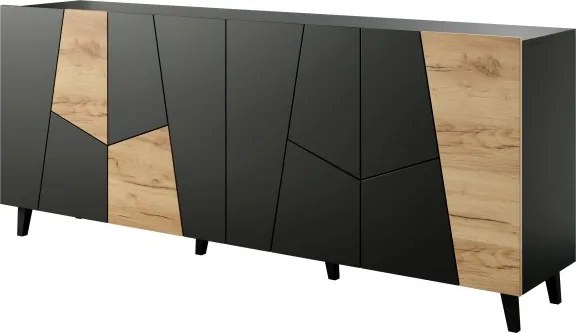 Komoda Etna 200 cm čierna/dub craft