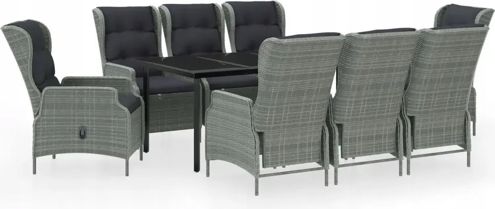 vidaXL 9-dielna sada záhradného nábytku, svetlosivá