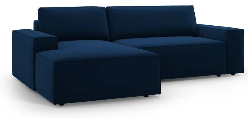 Tmavomodrá zamatová rozkladacia/s úložným priestorom rohová pohovka (ľavý roh/s leňoškou) Jodie – Micadoni