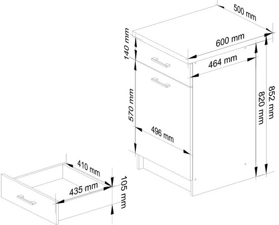 Spodná kuchynská skrinka s doskou OLIWIA S50 SZ1 biela / cappuccino, lesk