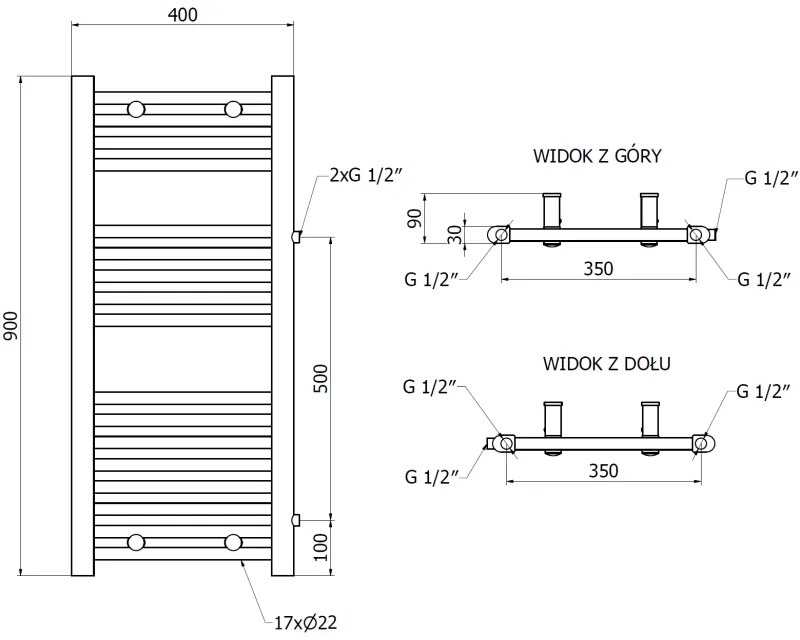 Mexen Mars, vykurovacie teleso 900 x 400 mm, 309 W, bočné pravé a spodné pripojenie, čierna, W110-0900-400-00-70-S