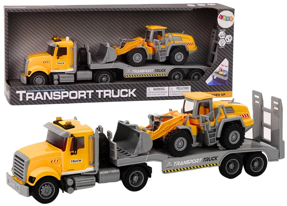 LEAN TOYS Nákladné auto s bagrom Lora, svetlá, zvuky - žltá