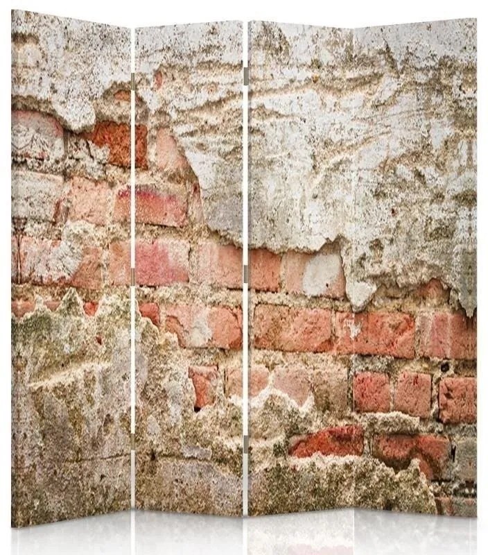 Ozdobný paraván, Cihlová zeď - 145x170 cm, štvordielny, obojstranný paraván 360°
