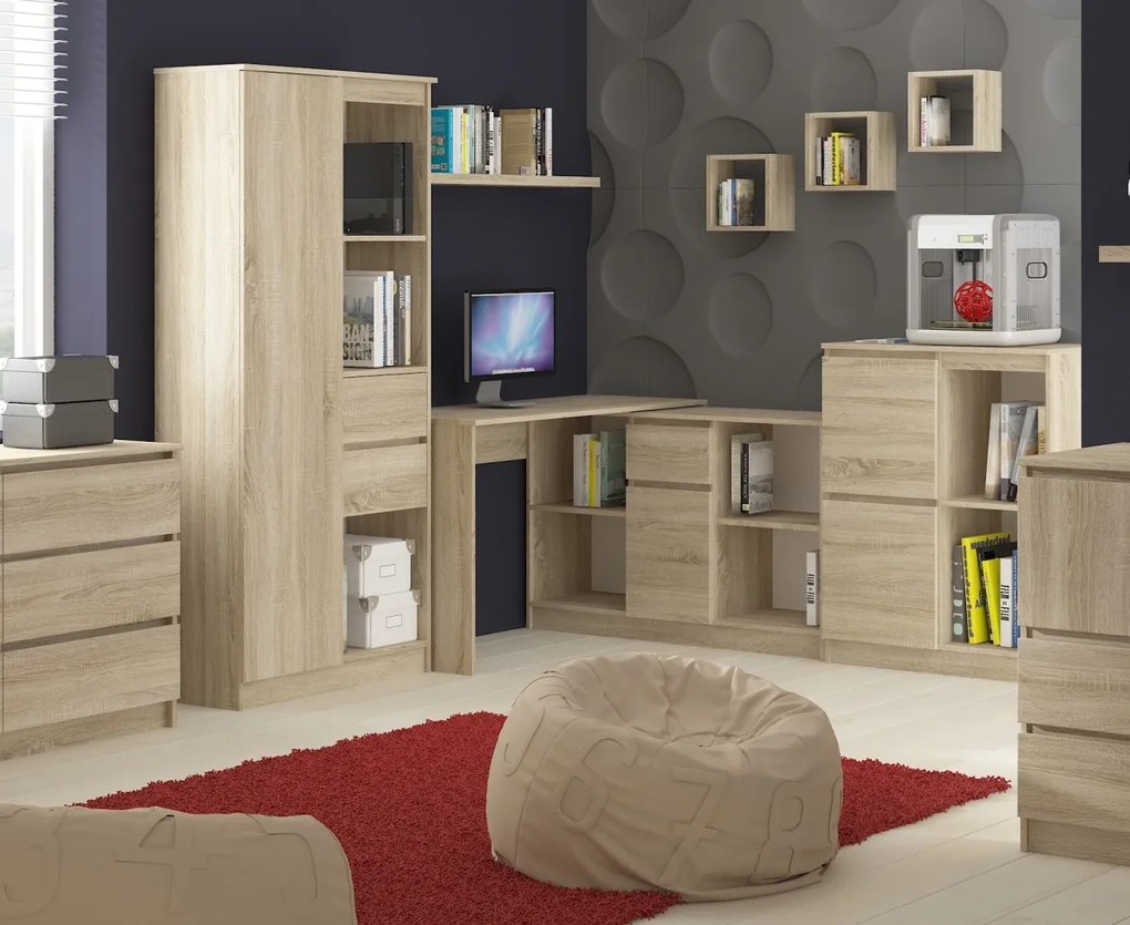 Rohový psací stůl B-17 s komodou dub sonoma