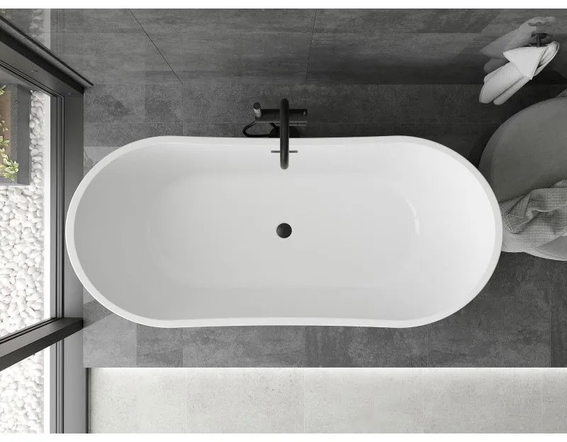 Mexen Montana, voľne stojaca vaňa 150 x 75 cm, biela-čierna, čierny matný prepad, 52011507575-70