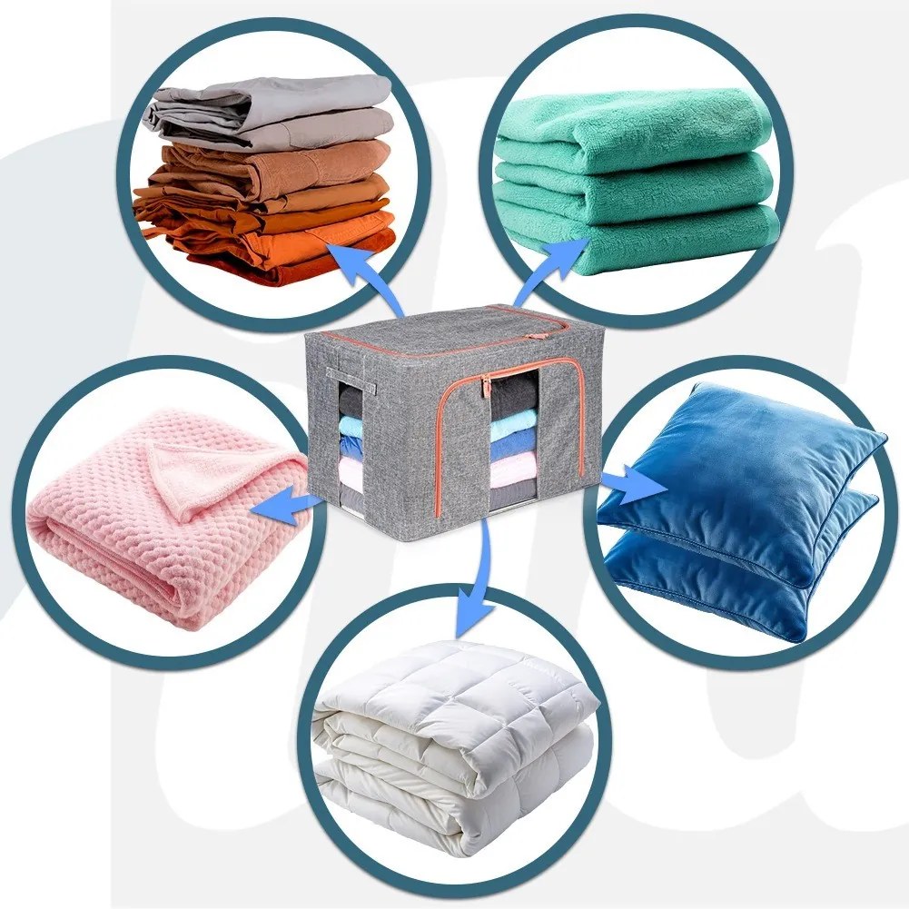 Látkový pevný box na uskladnenie textilu, sivý PILLOW 60 x 42 x 40 cm (100l)