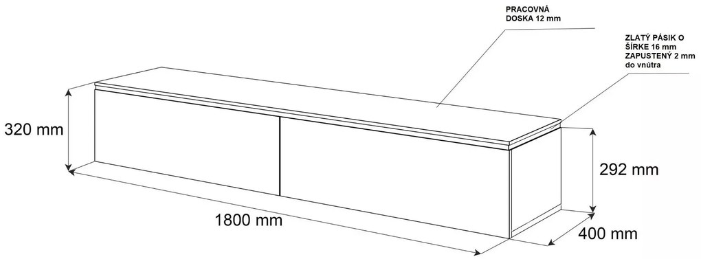 ZÁVESNÝ TV STOLÍK NESSIE NA NOŽIČKÁCH KAŠMÍR + ZLATÝ 180 cm