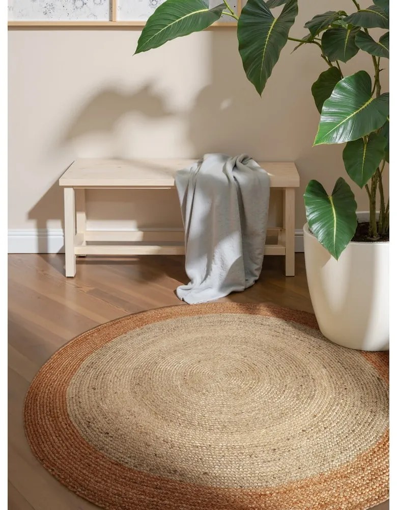 Obojstranný/ručne tkaný jutový okrúhly koberec slonovinový ø 240 cm Jutta Ivory – Hanse Home